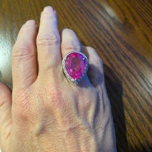 Come on Barbie, let’s go party! Bold pink, lab created sapphire, sterling ring